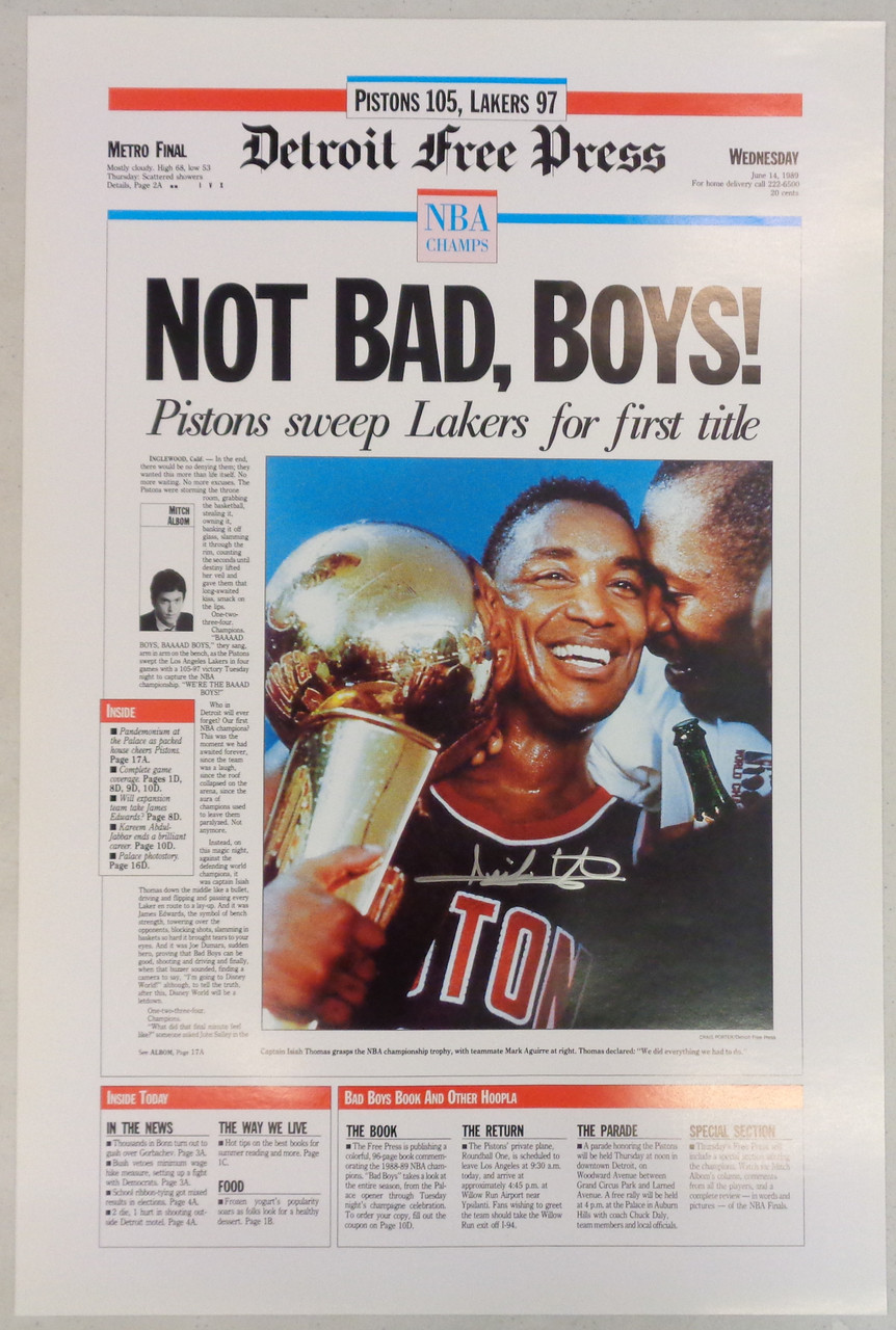 Isiah Thomas Autographed "Not Bad, Boys" Free Press Poster - Detroit City  Sports