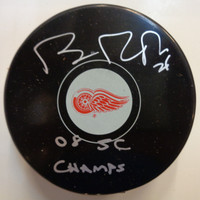 Brian Rafalski Autographed Detroit Red Wings Souvenir Puck w/ "08 SC Champs"