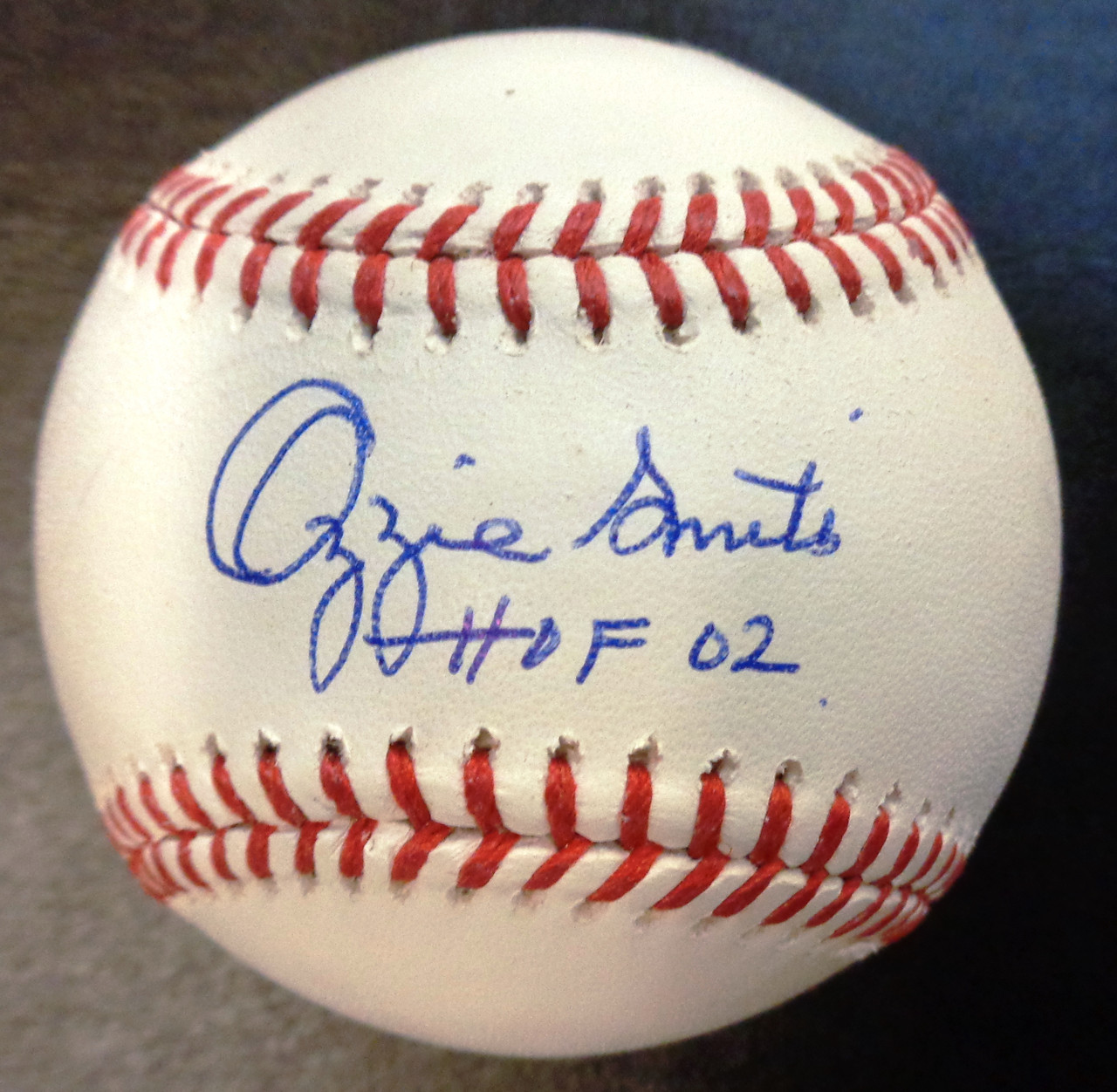 Ozzie Smith Autographed Official Major League Baseball w/ HOF 02