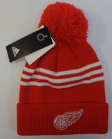 Detroit Red Wings Adidas 3 Stripe Pom Cuffed Knit Hat