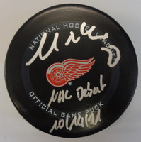 Moritz Seider Autographed Detroit Red Wings Game Puck w/ NHL Debut