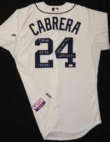 Miguel Cabrera Autographed Detroit Tigers Home Authentic Cool Base Jersey - "Triple Crown 2012" and "330 AVG, 44 HR, 139 RBI" Inscriptions