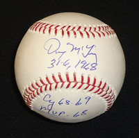 Denny McLain Autographed Baseball - Official Major League Ball w/ "31-6, 1968, Cy - 68/69, MVP - 68"