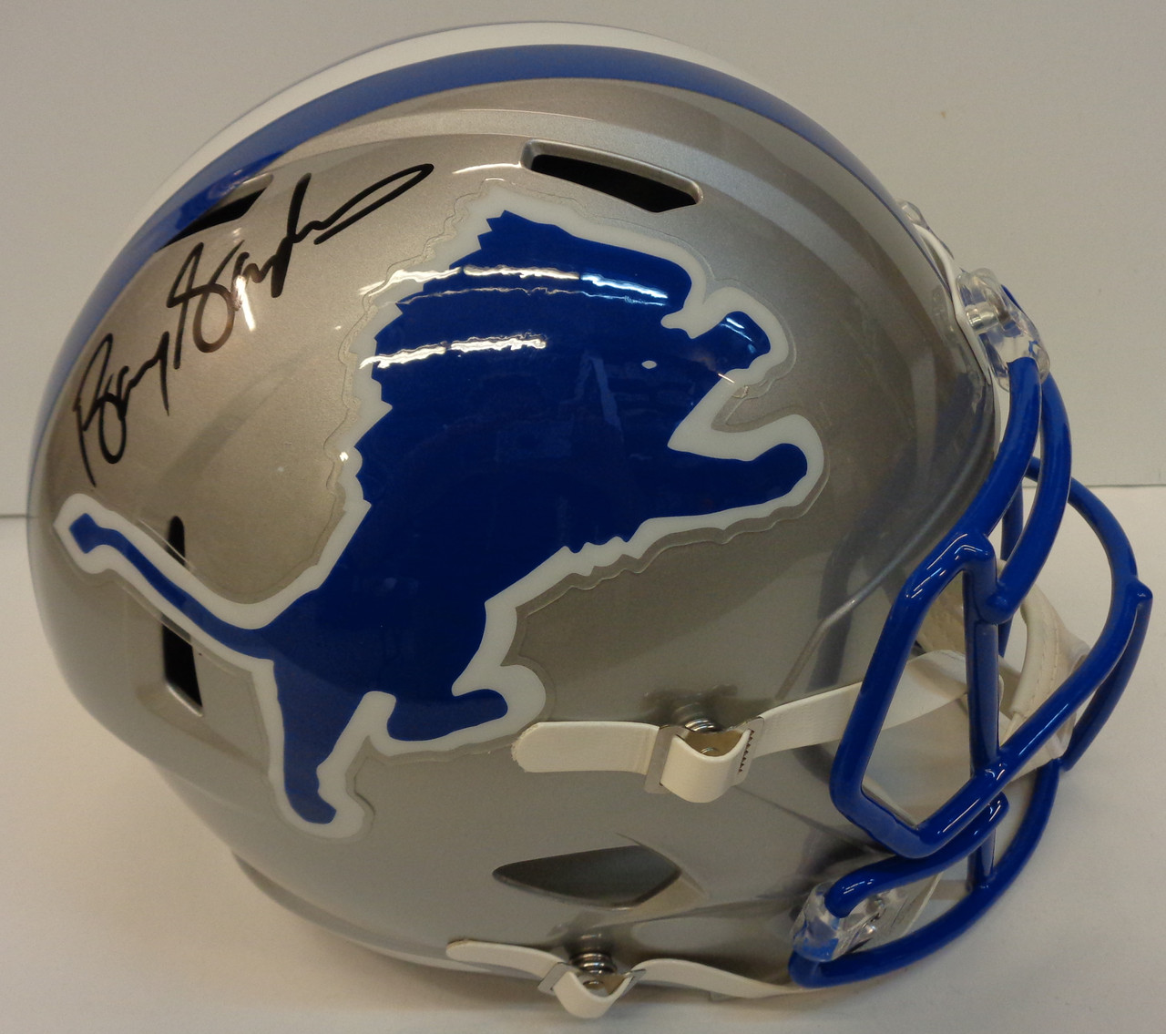Barry Sanders Autographed Detroit Lions Riddell Throwback Replica Speed
