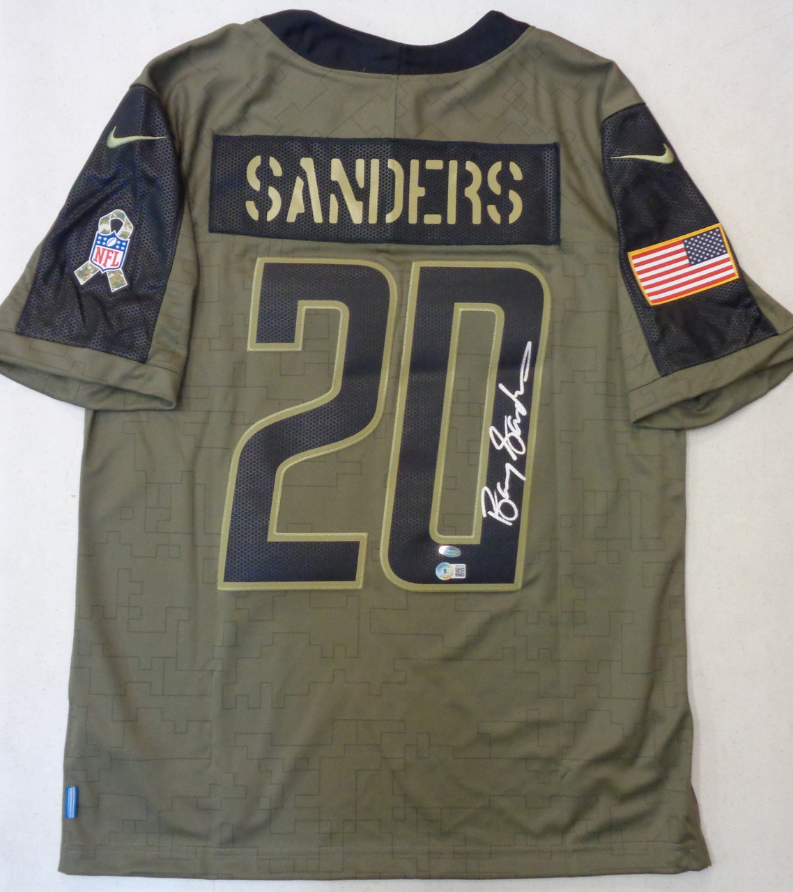 Barry Sanders Autographed Salute to Service Nike Jersey