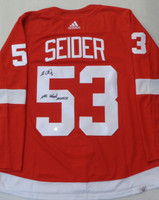 Moritz Seider Autographed Detroit Red Wings Home Adidas Jersey w/ NHL Debut