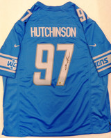 Aidan Hutchinson Autographed Detroit Lions Men's Nike Blue 2022 NFL Game Jersey