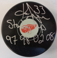 Kris Draper Autographed Detroit Red Wings Logo Puck w/ "Stanley Cup 97 98 02 08"