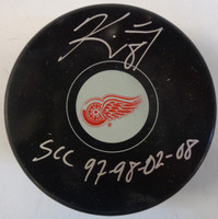 Kirk Maltby Autographed Detroit Red Wings Souvenir Puck w/ "SCC 97-98-02-08"