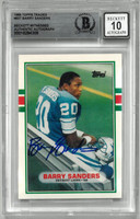 Barry Sanders Autographed 10 Grade 1989 Topps Rookie Card