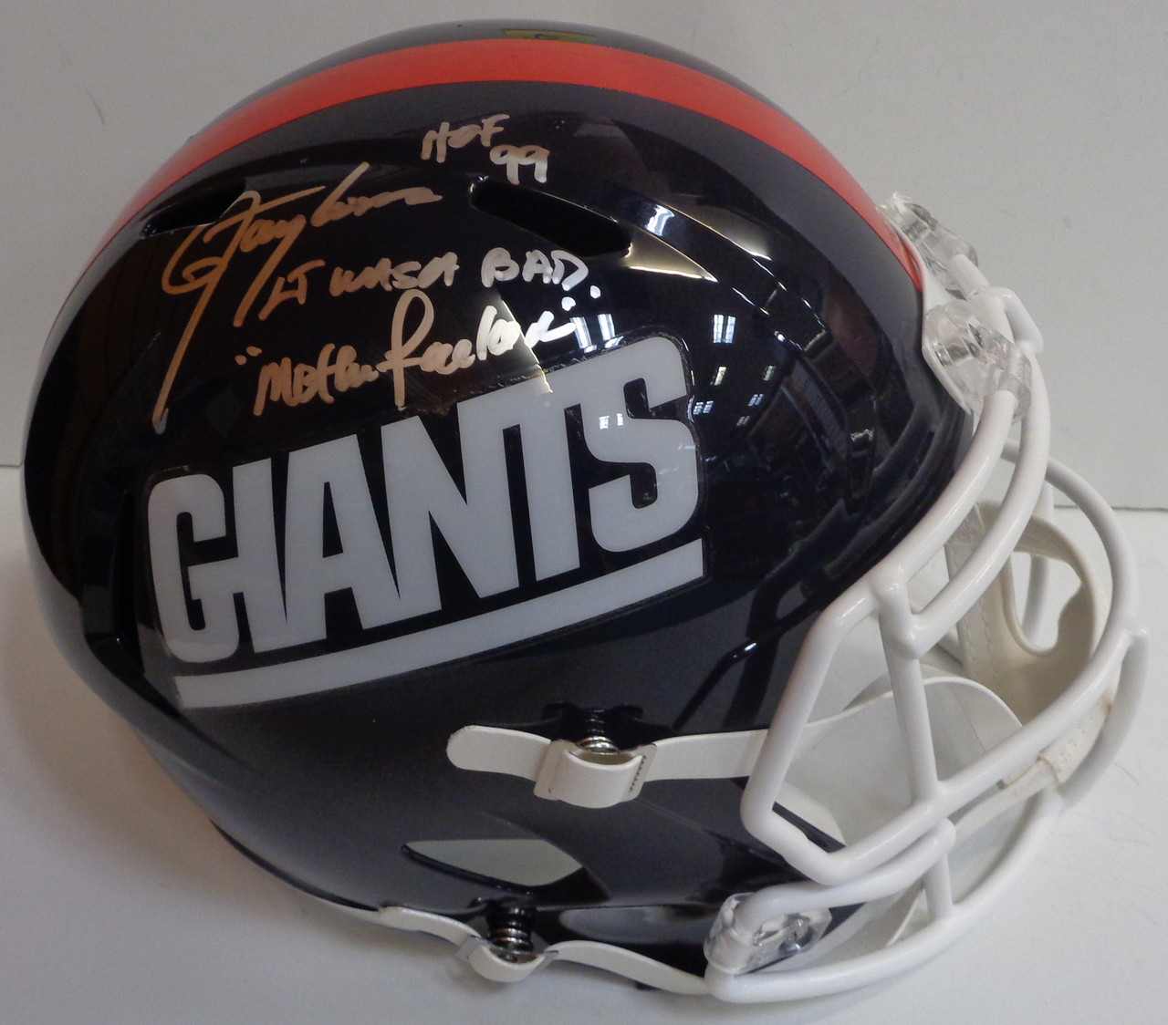 Lawrence Taylor Autographed Full Size Replica NY Giants Throwback Helmet w/  HOF 99 & BMF