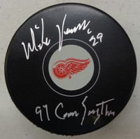 Mike Vernon Autographed Red Wings Souvenir Puck w/ "97 Conn Smythe"