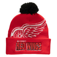 Detroit Red Wings Mitchell & Ness Punch Out Cuffed Knit Hat with Pom - Red