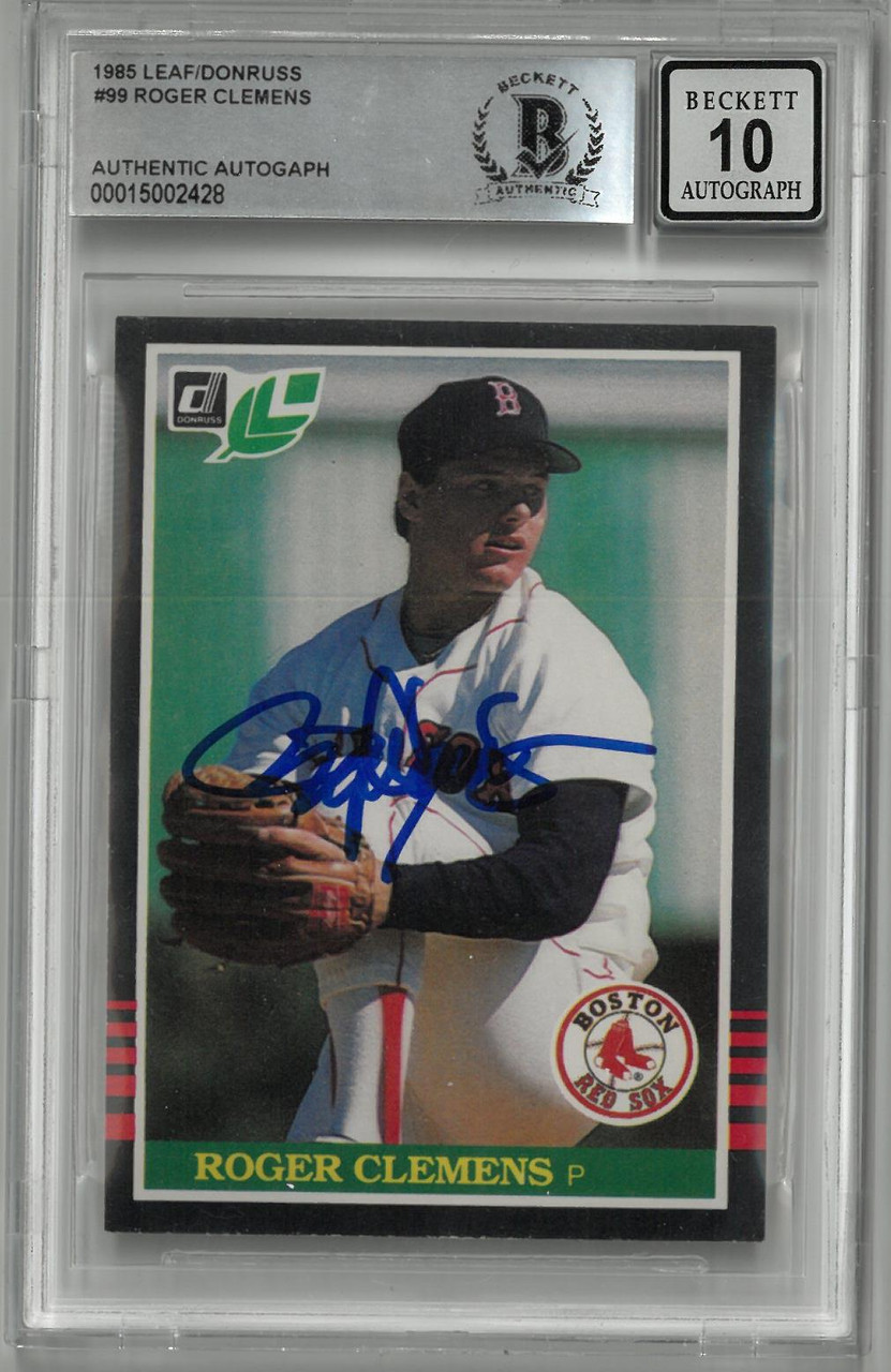 Roger Clemens Autographed 10 Grade 1985 Leaf Rookie Card - Detroit