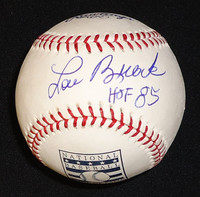 Lou Brock Autographed Hall of Fame logo Baseball with HOF- Official Major League Ball