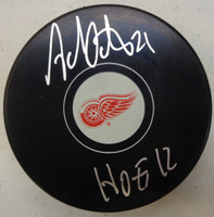 Adam Oates Autographed Detroit Red Wings Souvenir Puck w/ "HOF 12"