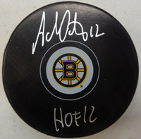 Adam Oates Autographed Boston Bruins Souvenir Puck w/ "HOF 12"