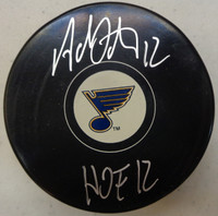 Adam Oates Autographed St. Louis Blues Souvenir Puck w/ "HOF 12"