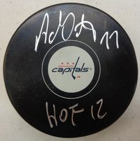 Adam Oates Autographed Washington Capitals Souvenir Puck w/ "HOF 12"