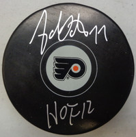 Adam Oates Autographed Philadelphia Flyers Souvenir Puck w/ "HOF 12"