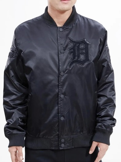 Detroit Tigers Men's Pro Standard Triple Black Logo Satin Jacket