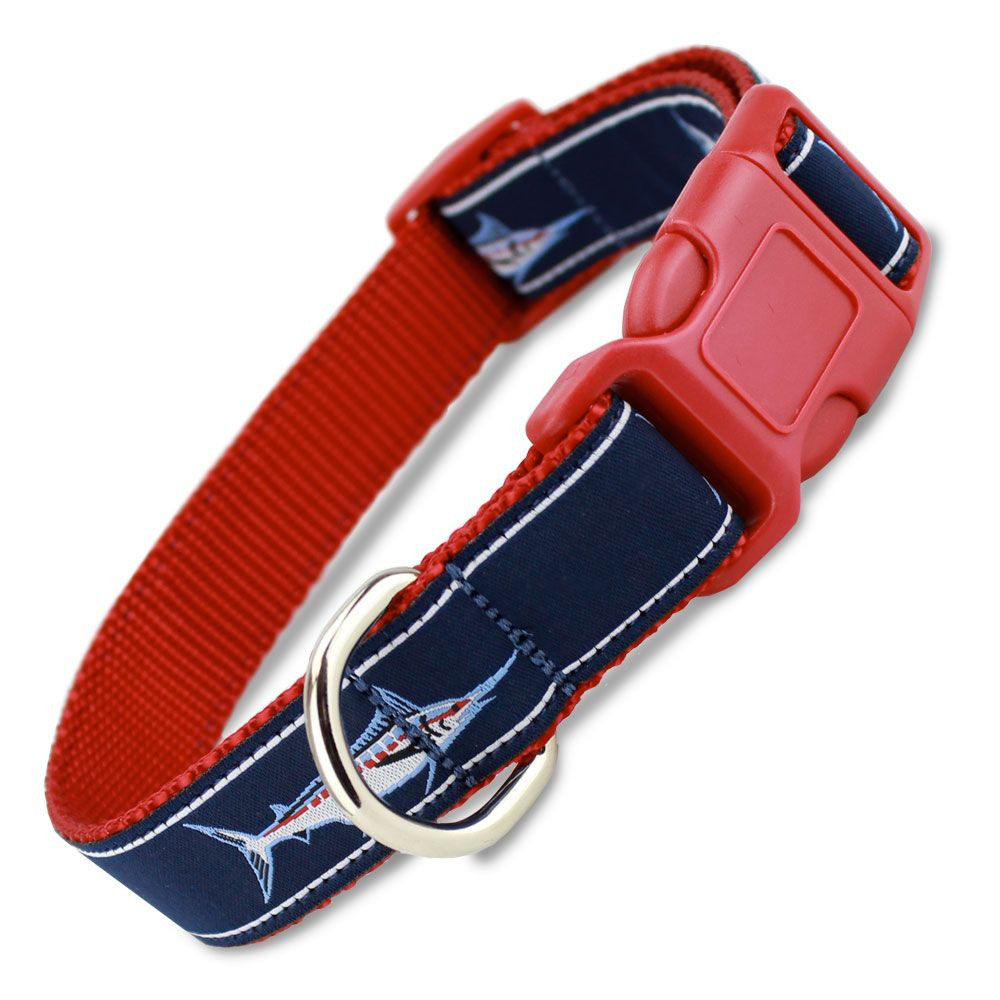 Marlin Fish Dog Collar, Quick Release Snap On Style Buckle, Nautical