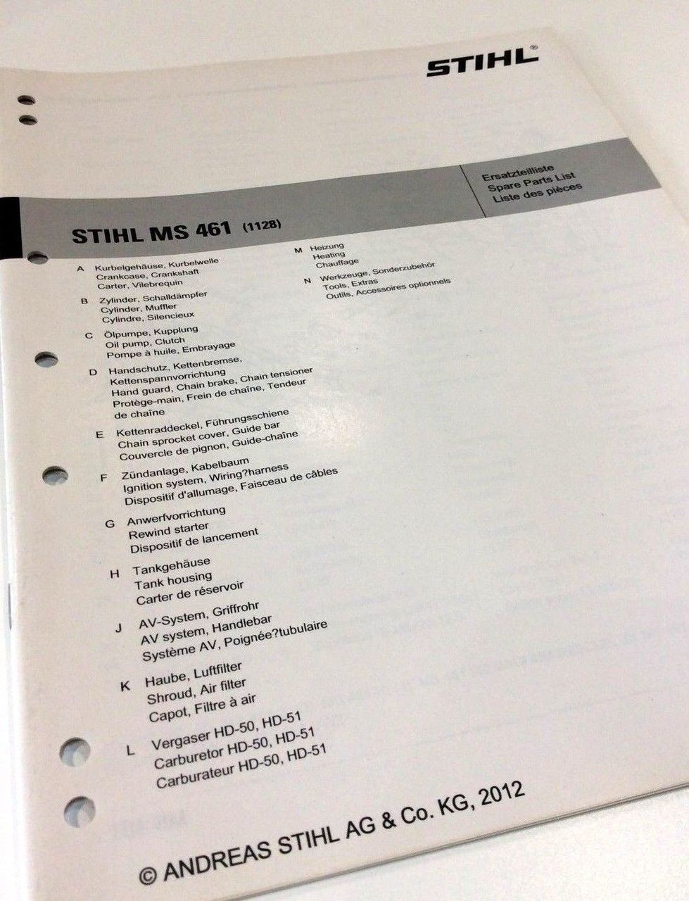 Workshop Spare Parts List For Stihl MS 461 0452 773 1323 Stihl DL