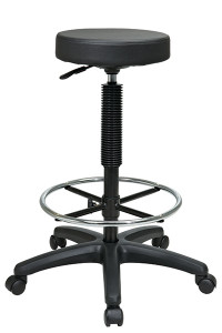 Backless Stool with Adjustable Footring
• Thick Padded Seat
• One Touch Pneumatic Seat Height Adjustment
• Height Adjustment: 23" to 33"
• Adjustable Chrome Footring
• Heavy Duty Nylon Base with Dual Wheel Carpet Casters
• Has achieved GREENGUARD Certification
