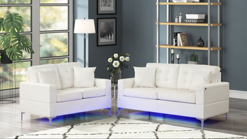 Miami Sofa & Loveseat Set (LED LIGHTS) White