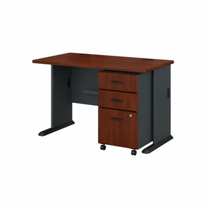 BUSH 48W Desk with Mobile File Cabinet, Hansen Cherry Galaxy