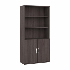 BUSH Tall 5 Shelf Bookcase with Doors, Gray