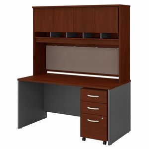 60W x 30D Office Desk with Hutch and Mobile File Cabinet, Hansen Cherry