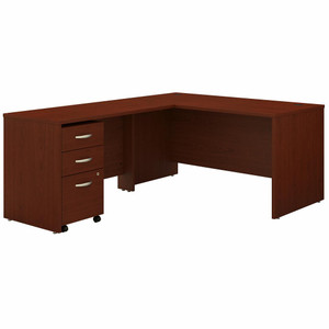 60W L Shaped Desk with 3 Drawer Mobile File Cabinet, Hansen Cherry