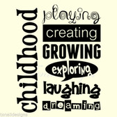 CHILDHOOD PLAYING CREATING vinyl wall art sticker words nursery classroom kids
