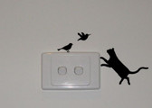 Cat chasing birds vinyl light switch decor decal removeable decorative accent