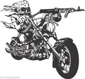 Motor bike wild outlaw bikie gun chopper vinyl wall sticker biker man cave 003