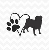 Pug Heart Dog Paw vinyl sticker decal pet love for wall window car kennel