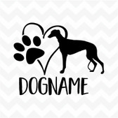 Greyhound Personalised Heart Dog Paw custom name vinyl sticker wall car