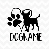 Chihuahua Personalised Heart Dog Paw custom name vinyl sticker wall car