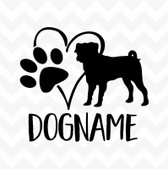 Pug Personalised Heart Dog Paw custom name vinyl sticker wall car