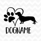 Dachshund Personalised Heart Dog Paw custom name vinyl sticker wall car