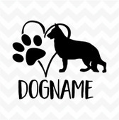 German Shepherd Personalised Heart Dog Paw custom name vinyl sticker wall car