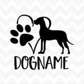 Great Dane Personalised Heart Dog Paw custom name vinyl sticker wall car