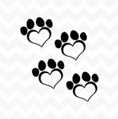 Dog paw heart prints vinyl stickers decals set of 4 suit wall car kennel