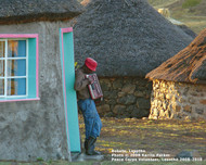 Bobete, Lesotho

In the rugged mountain kingdom of Lesotho, growing maize and raising sheep sustain the 200 people of Bobete, a small, rural village. The ground is rocky, dry and steep. Farming is a challenge. In winter, as the sun goes down, temperatures can plummet well below freezing. Village houses or rondavels are built of stone block and mud, and the thatched roofs are tightly woven to hold in warmth.  As the sun sets, a villager, just returned from his fields, warms up on his accordion with a traditional, lively Basotho song.

Photo © 2008 Karrin Parker; featured in the 2014 International Calendar