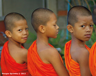 Thungyao, Trang Province, Thailand

To learn about Buddhism, Thai boys spend part of their summer vacation living and training with monks in Thailand's many temples. After early morning meditation, these boys walk with the monks through the village of Thungyao, waiting for food to be spooned into their bowls by villagers who, following Buddhist tradition, provide food to the monks as a way to make merit in the world.

Photo © 2012 Morgan Sprinkle; featured in the 2016 International Calendar