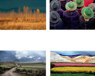 Combo Set D includes 2 each of 4 notecards (2 Nepal Landscape Notecards, 2 Ecuador Hats Notecards, 2 Kyrgyzstan Notecards, and 2 Peru Sacred Valley Notecards)—plus two extras—a total of 10 cards (with envelopes) for $8.00.