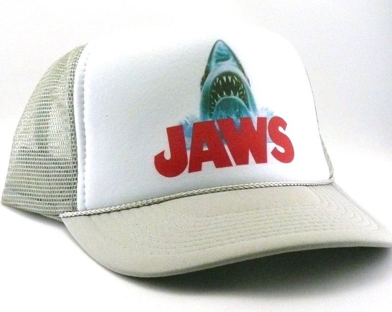 Vintage Style Snapback Cap Blue Mesh Jaws 2 Movie Trucker Hat Shark Promo Logo 
