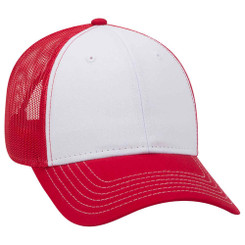 white front Red mesh Cotton 6 panel trucker hat