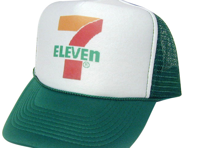 green and white trucker hat